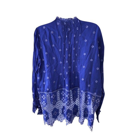 NWT Johnny Was Sz S Silky Cobalt Blue Tunic Top Embroidered Eyelet Lace Summer - Picture 3 of 12